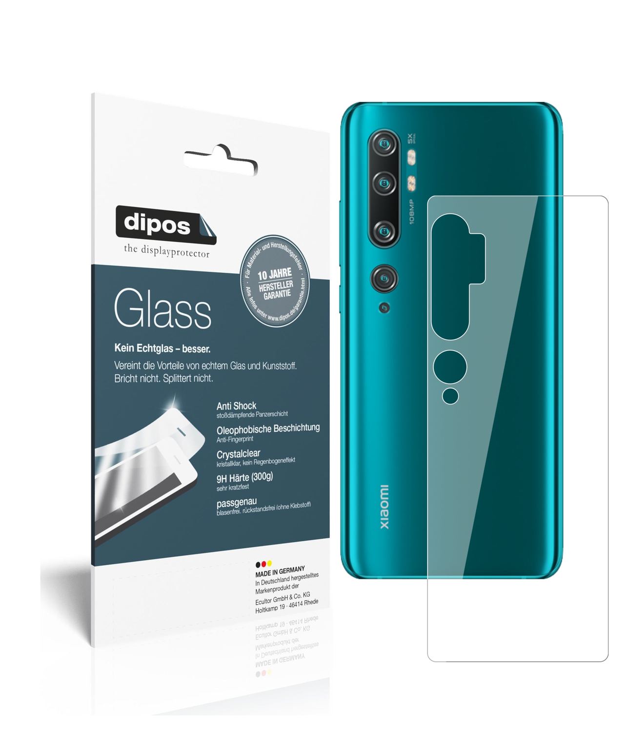 Klare Displayschutzfolie von dipos passend für Xiaomi Mi Note 10 Lite Rückseite, 9H kratzfest und blasenfrei montiert