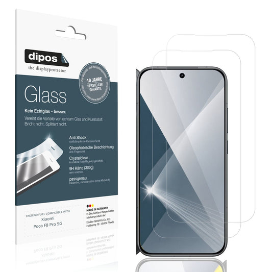 Klare Displayschutzfolie von dipos passend für Xiaomi Poco F8 Pro 5G, 9H kratzfest und blasenfrei montiert