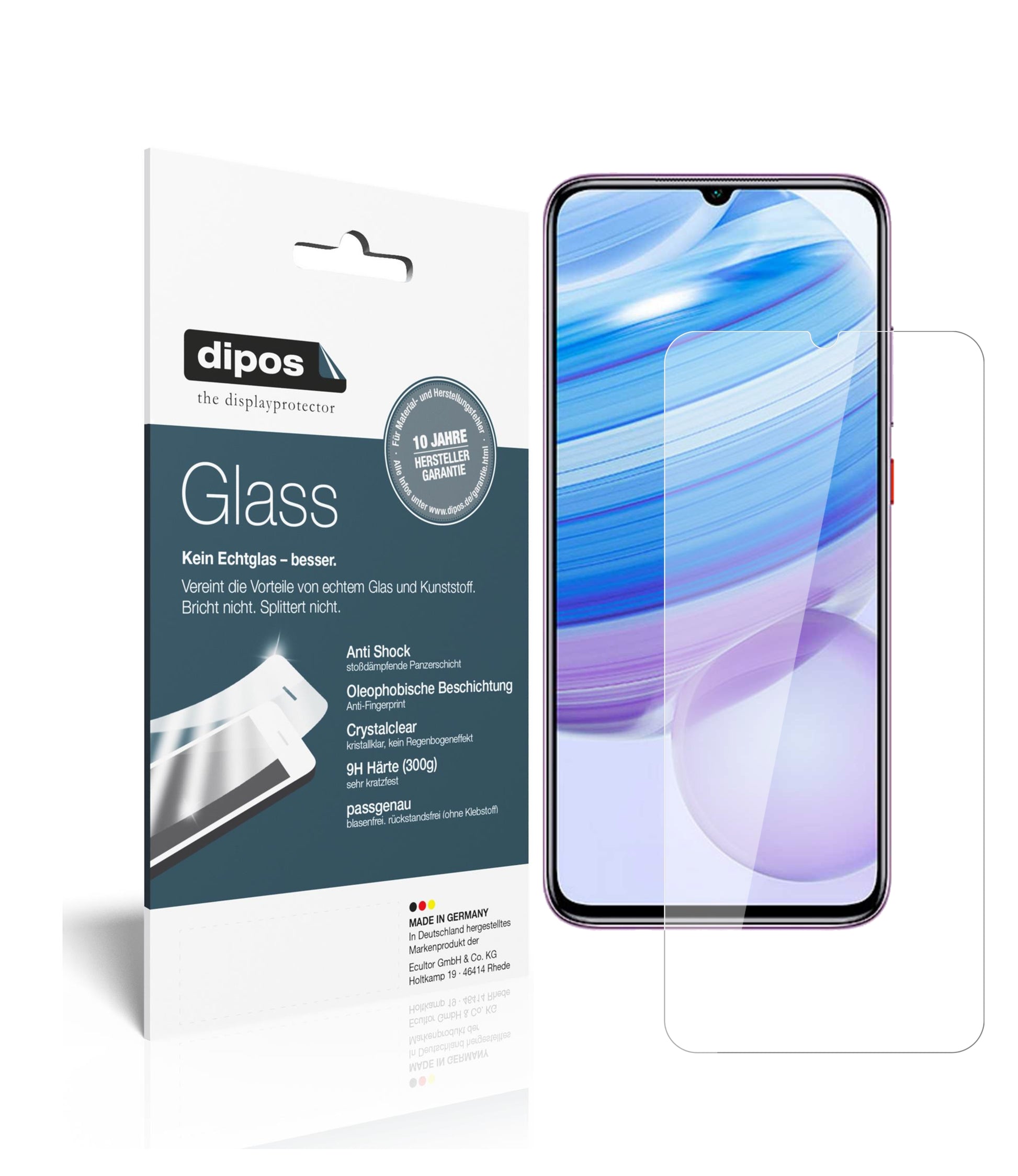 Klare Displayschutzfolie von dipos passend für Xiaomi Redmi 10X Pro, 9H kratzfest und blasenfrei montiert