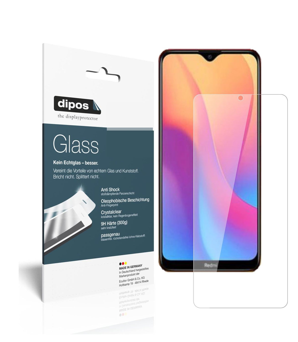 Klare Displayschutzfolie von dipos passend für Xiaomi Redmi 9A, 9H kratzfest und blasenfrei montiert