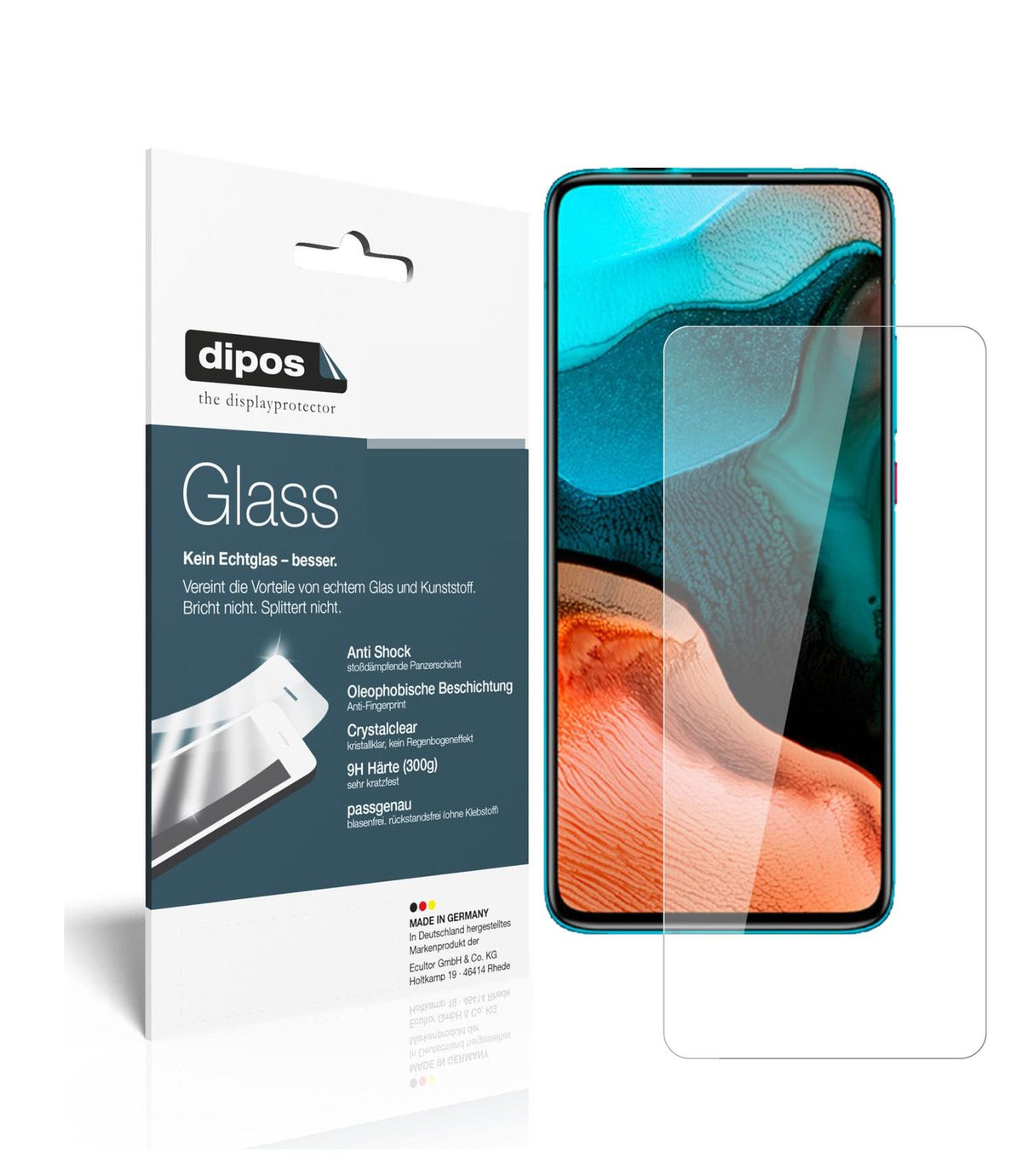 Klare Displayschutzfolie von dipos passend für Xiaomi Redmi K30 Ultra, 9H kratzfest und blasenfrei montiert