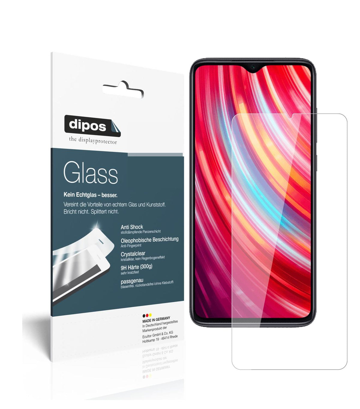 Klare Displayschutzfolie von dipos passend für Xiaomi Redmi Note 8, 9H kratzfest und blasenfrei montiert