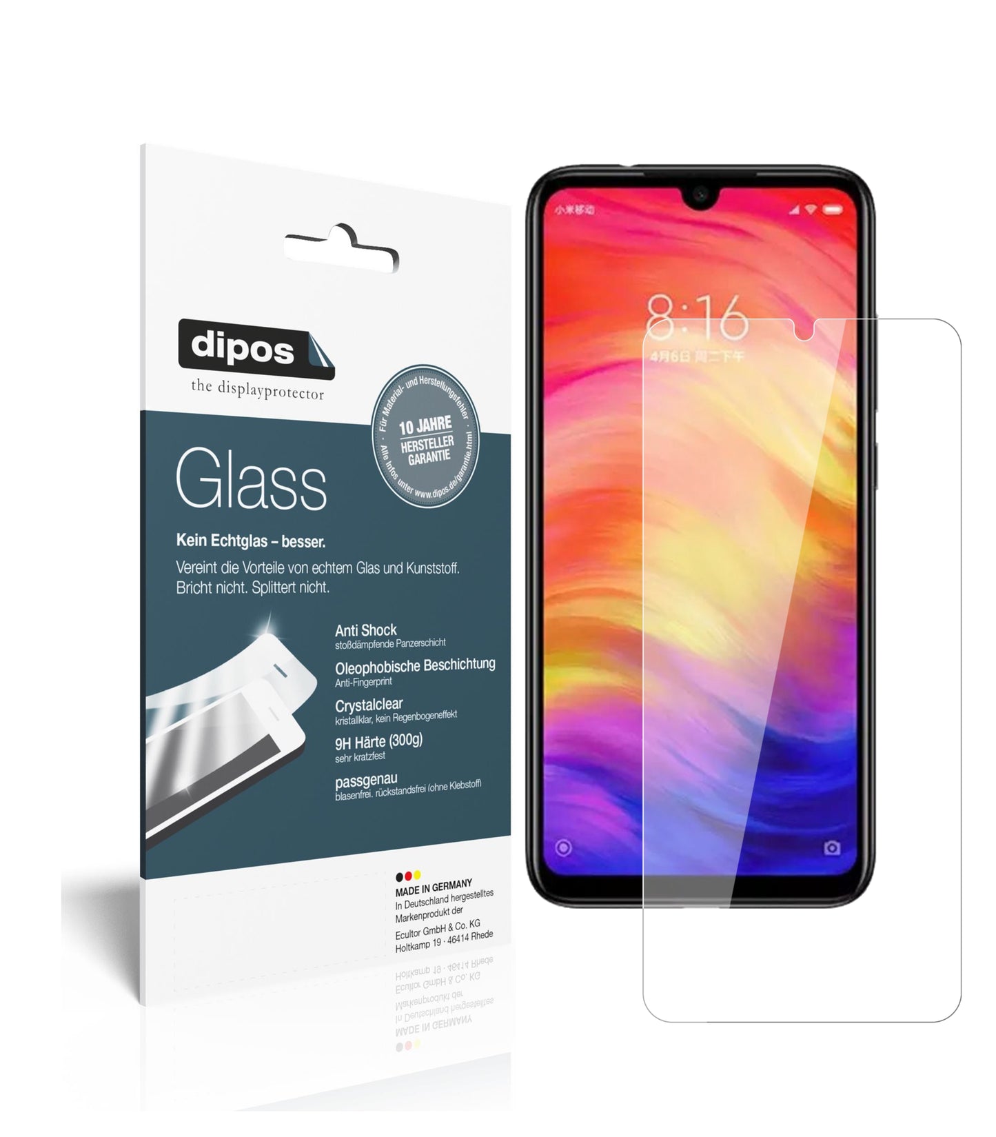 Klare Displayschutzfolie von dipos passend für Xiaomi Redmi Y3, 9H kratzfest und blasenfrei montiert