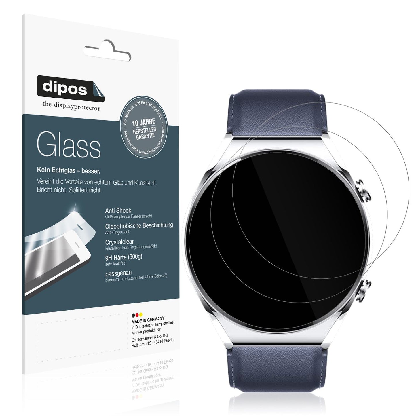 Klare Displayschutzfolie von dipos passend für Xiaomi Watch S1, 9H kratzfest und blasenfrei montiert