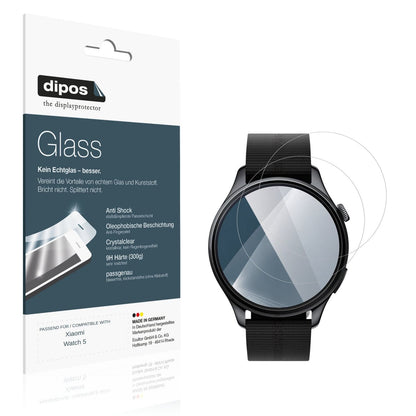 Klare Displayschutzfolie von dipos passend für Xiaomi Watch5, 9H kratzfest und blasenfrei montiert
