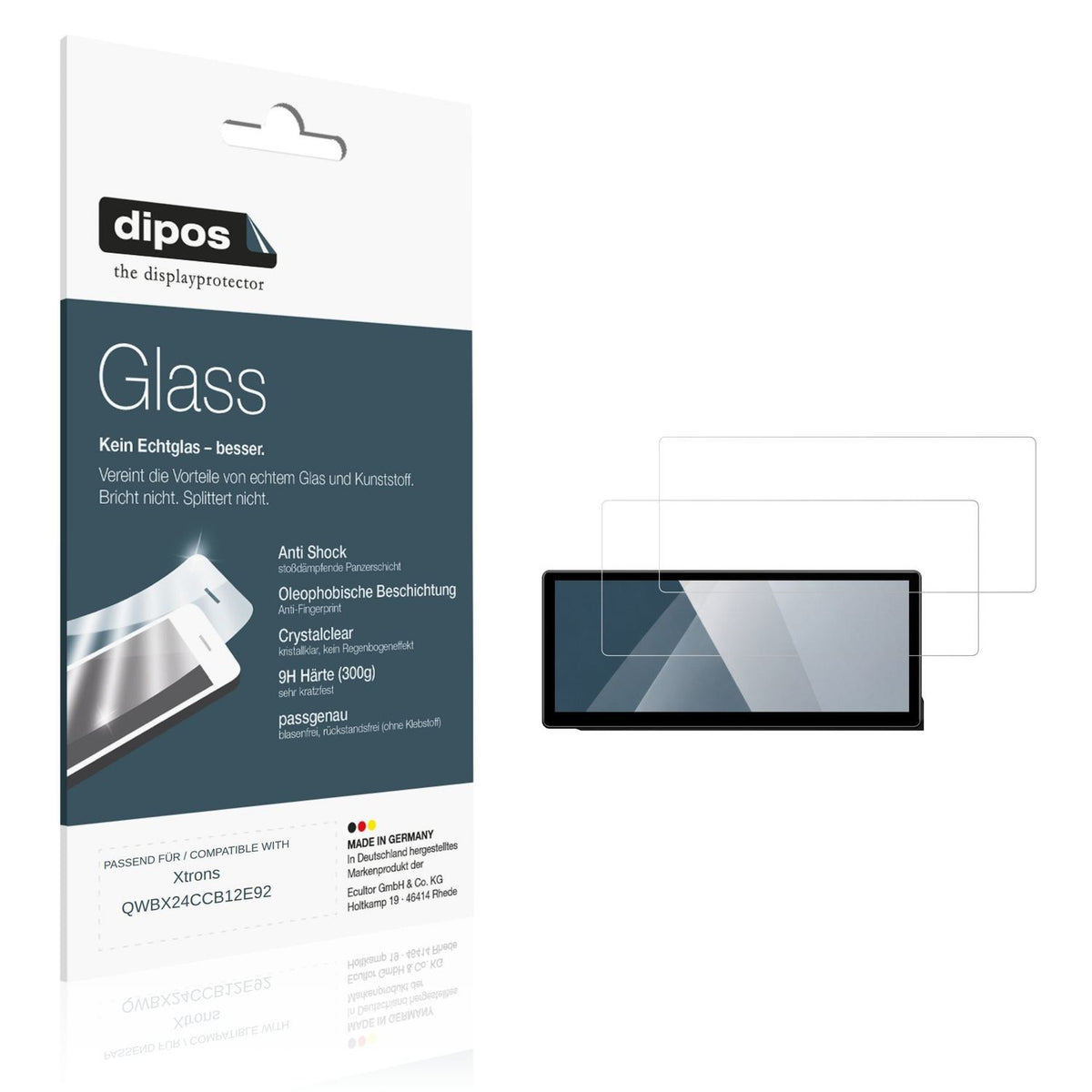 Klare Displayschutzfolie von dipos passend für Xtrons QWBX24CCB12E92, 9H kratzfest und blasenfrei montiert