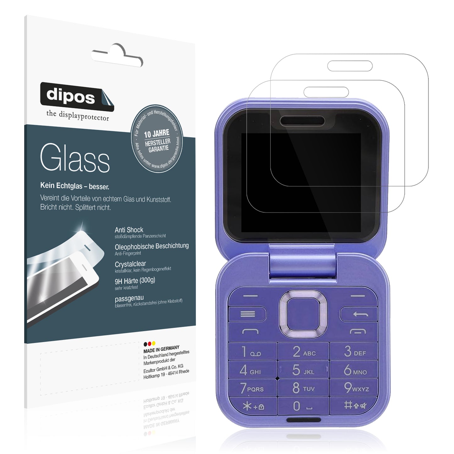 Klare Displayschutzfolie von dipos passend für Yunir i16 Pro Senioren-Handy, 9H kratzfest und blasenfrei montiert