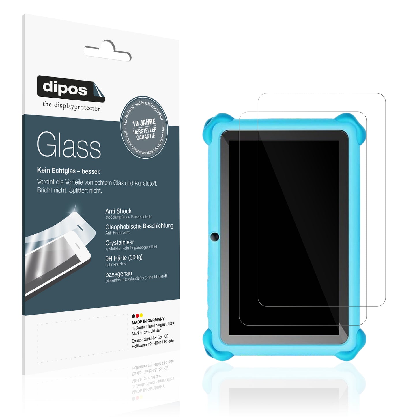 Klare Displayschutzfolie von dipos passend für zcobro KIDS710 7 Zoll, 9H kratzfest und blasenfrei montiert