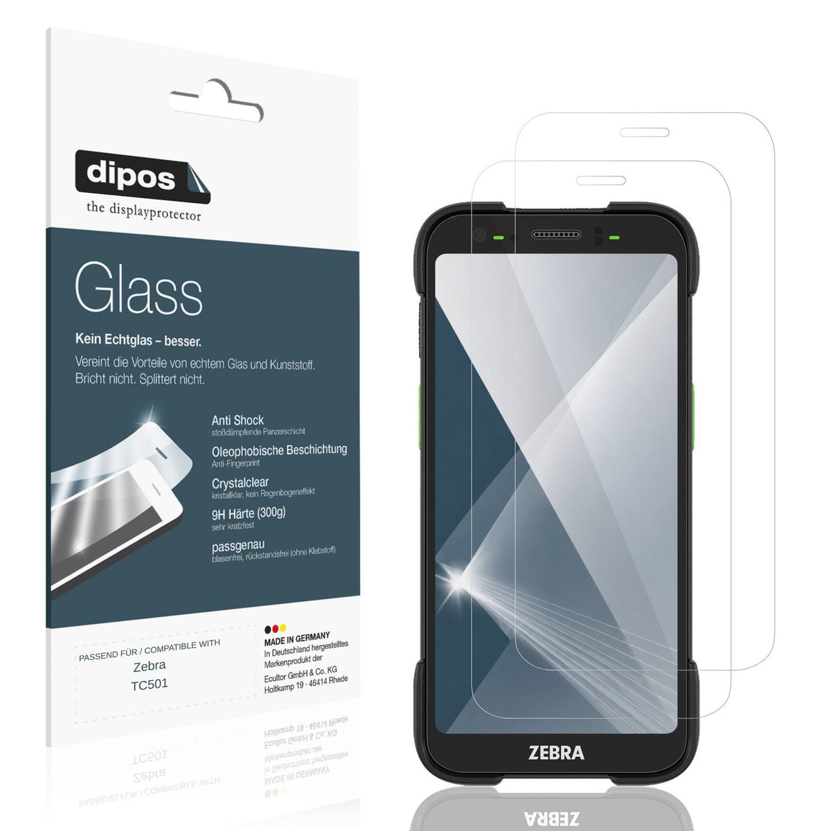 Klare Displayschutzfolie von dipos passend für Zebra TC501, 9H kratzfest und blasenfrei montiert