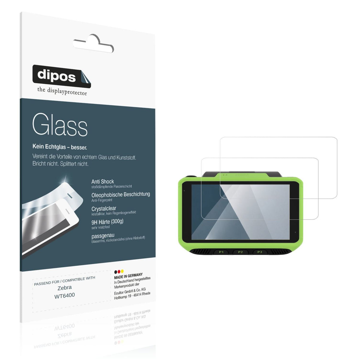 Klare Displayschutzfolie von dipos passend für Zebra WT6400, 9H kratzfest und blasenfrei montiert