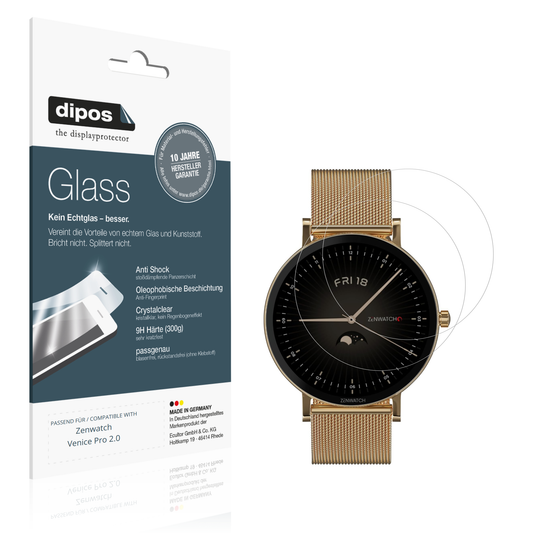 Klare Displayschutzfolie von dipos passend für Zenwatch Venice Pro 2.0, 9H kratzfest und blasenfrei montiert