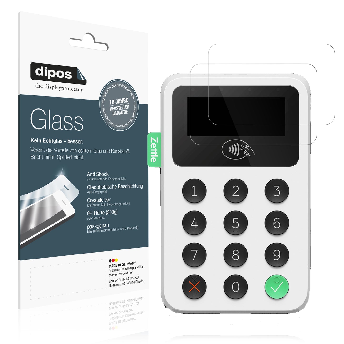 Klare Displayschutzfolie von dipos passend für Zettle Reader 2, 9H kratzfest und blasenfrei montiert
