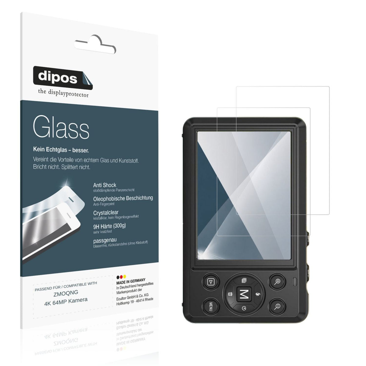 Klare Displayschutzfolie von dipos passend für ZMOQNG 4K 64MP Kamera, 9H kratzfest und blasenfrei montiert