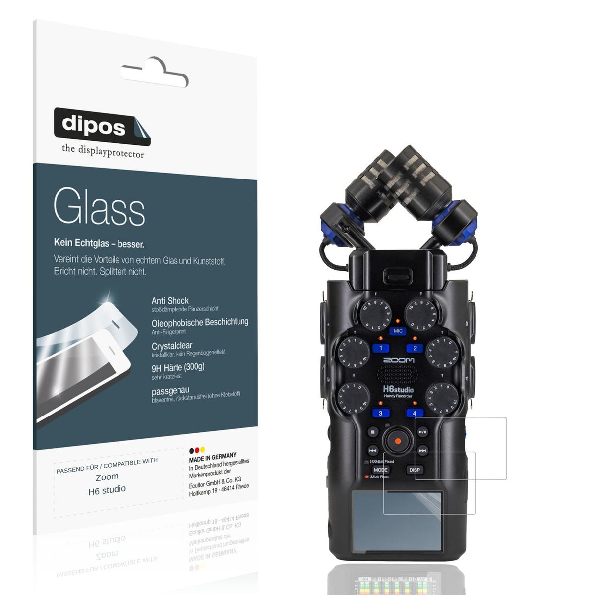 Klare Displayschutzfolie von dipos passend f�r Zoom H6 studio, 9H kratzfest und blasenfrei montiert