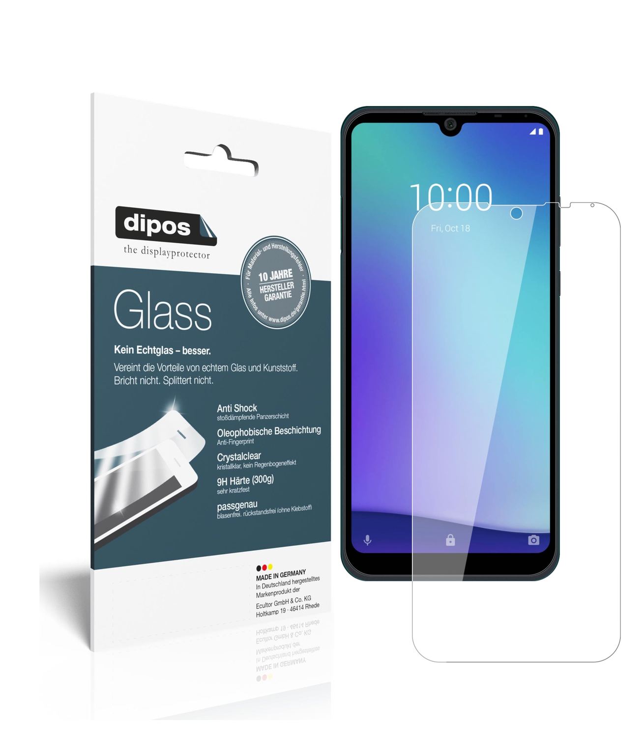 Klare Displayschutzfolie von dipos passend für ZTE Blade A5 (2020), 9H kratzfest und blasenfrei montiert