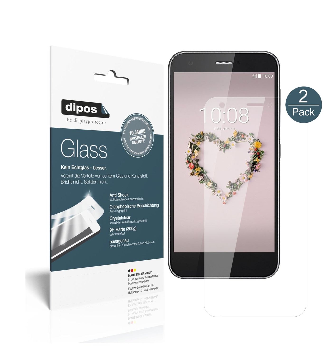 Klare Displayschutzfolie von dipos passend für ZTE Blade A512, 9H kratzfest und blasenfrei montiert