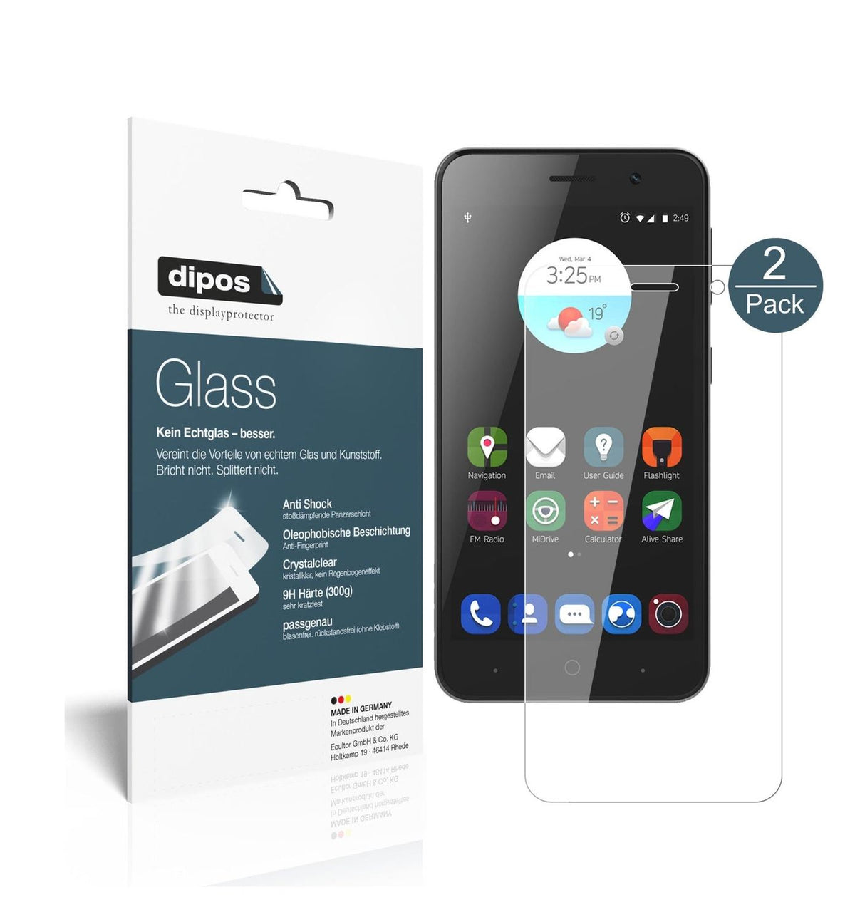 Klare Displayschutzfolie von dipos passend für ZTE Blade A520, 9H kratzfest und blasenfrei montiert