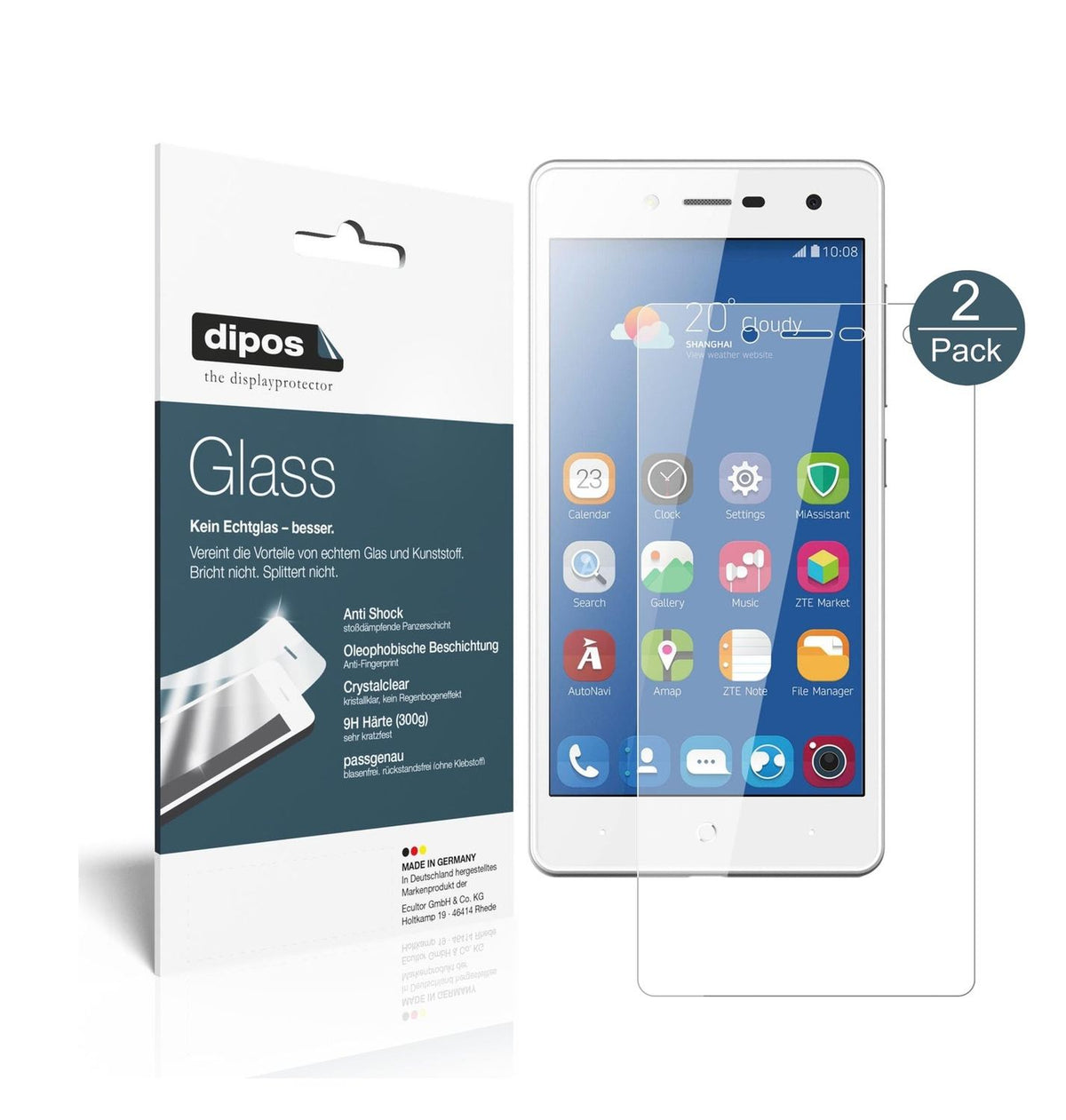 Klare Displayschutzfolie von dipos passend für ZTE Blade L7, 9H kratzfest und blasenfrei montiert