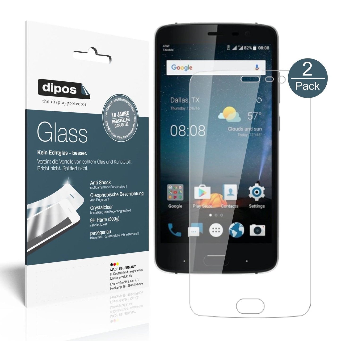 Klare Displayschutzfolie von dipos passend für ZTE Blade V8 Pro, 9H kratzfest und blasenfrei montiert