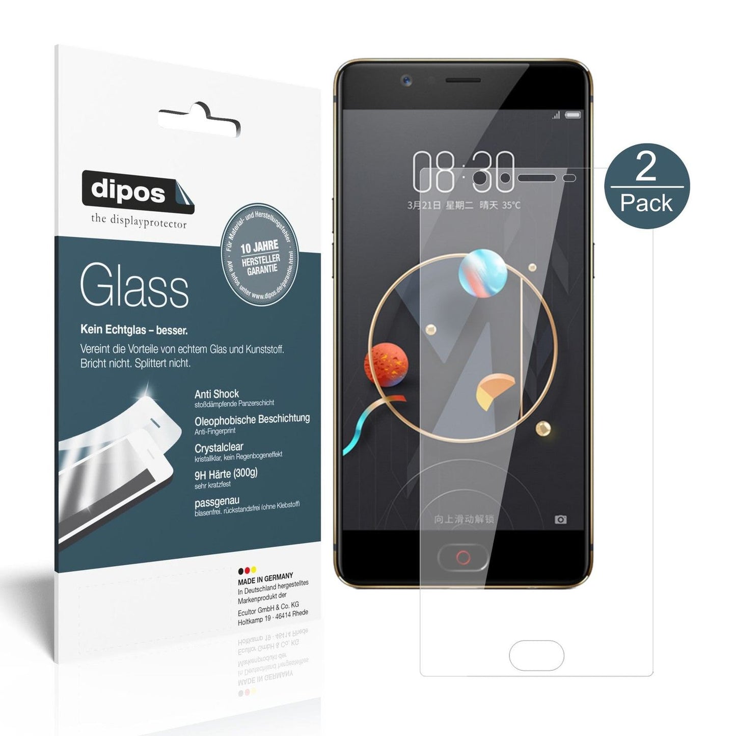 Klare Displayschutzfolie von dipos passend für ZTE Nubia M2 Lite, 9H kratzfest und blasenfrei montiert