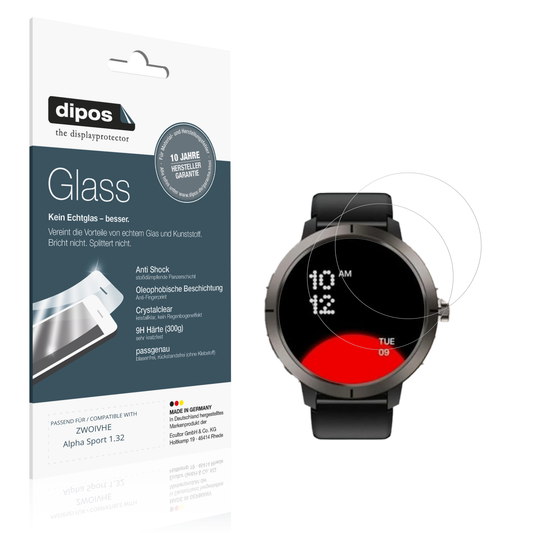 Klare Displayschutzfolie von dipos passend für ZWOIVHE Alpha Sport 1.32, 9H kratzfest und blasenfrei montiert