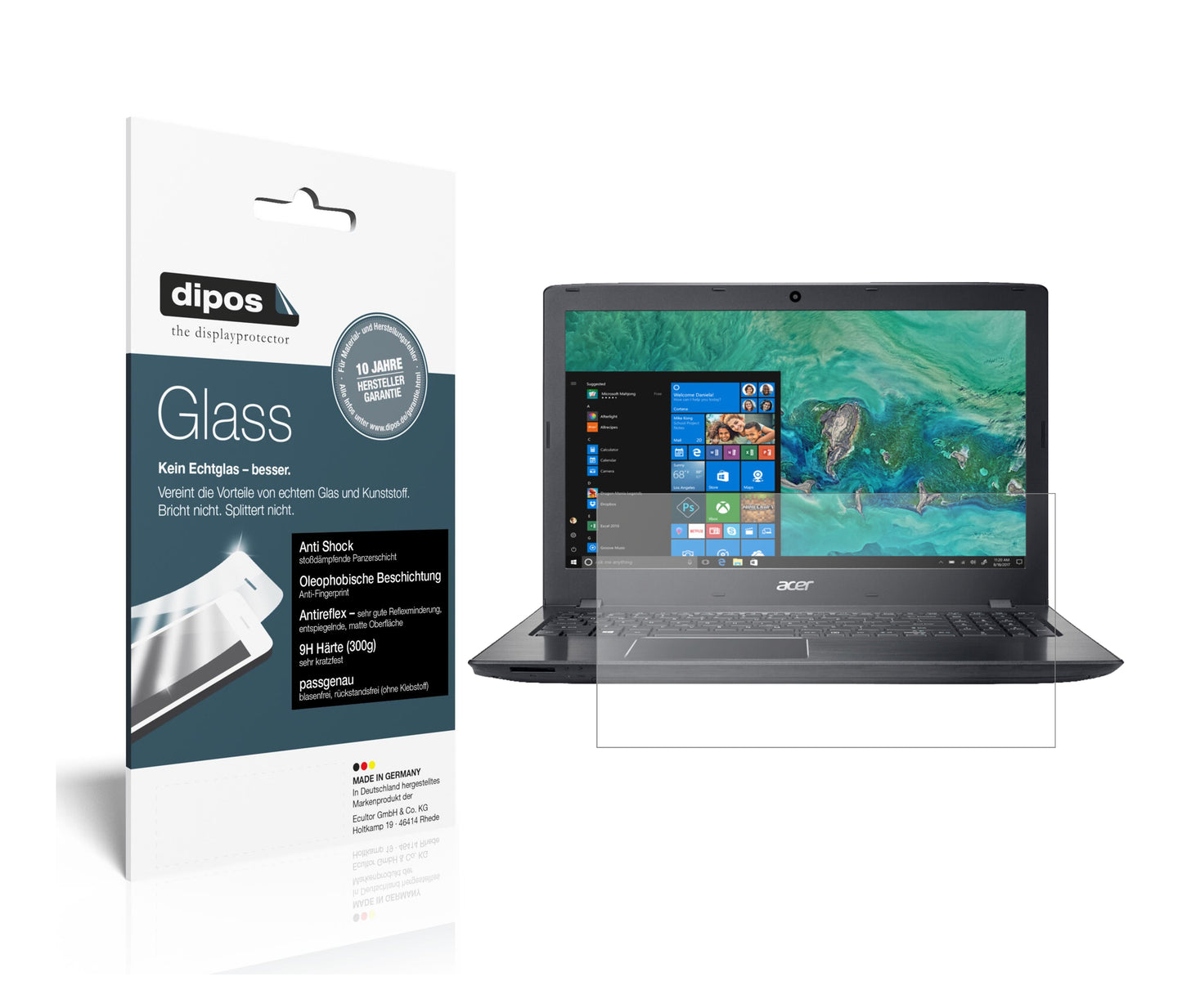 Matte Displayschutzfolie von dipos passend für Acer Aspire E 15 Start, 9H kratzfest und blasenfrei montiert