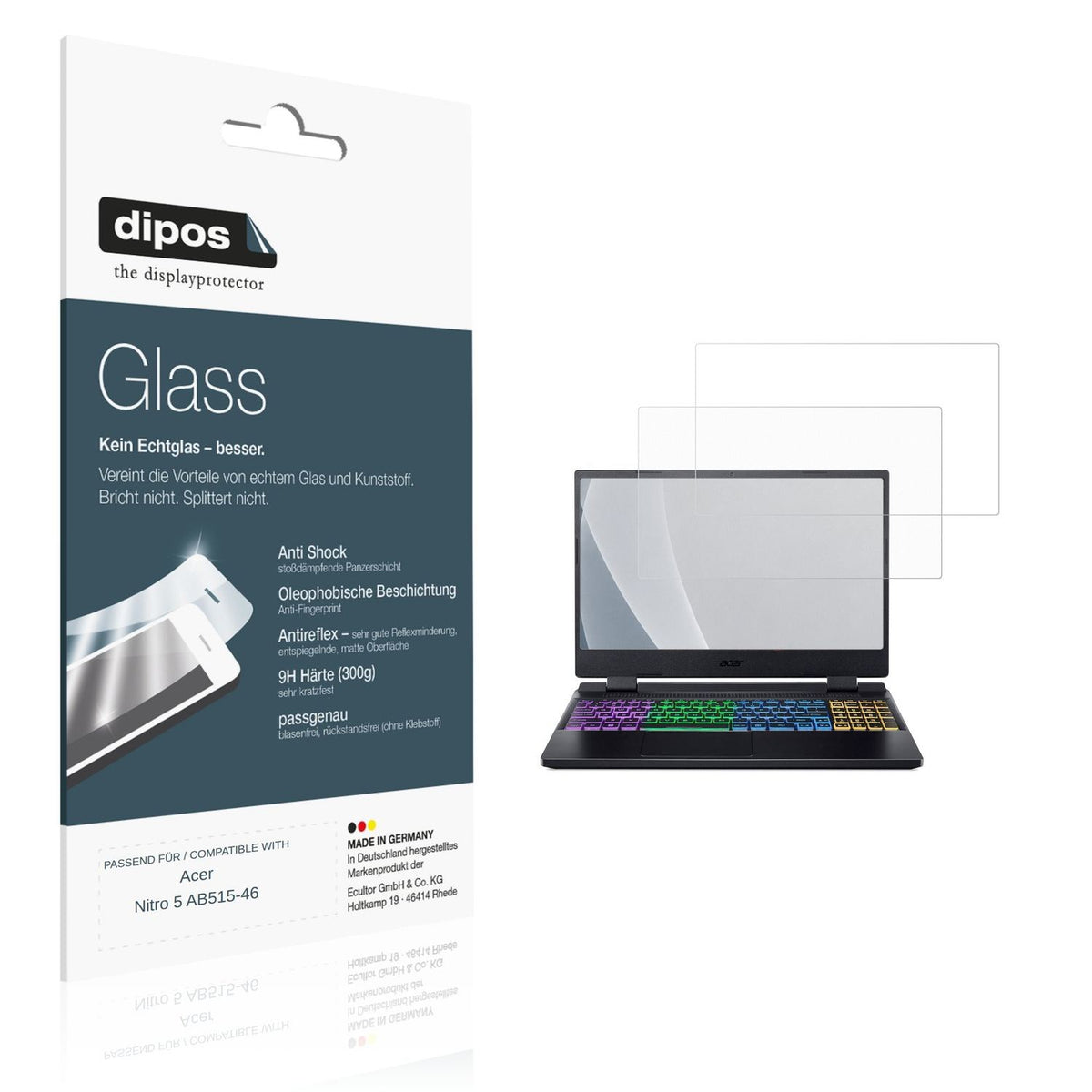 Matte Displayschutzfolie von dipos passend für Acer Nitro 5 AB515-46, 9H kratzfest und blasenfrei montiert