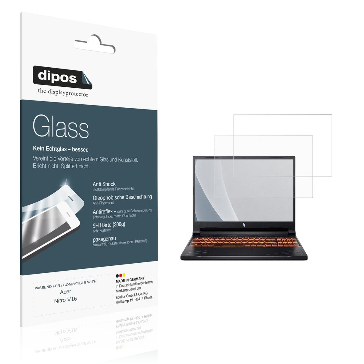 Matte Displayschutzfolie von dipos passend für Acer Nitro V16, 9H kratzfest und blasenfrei montiert