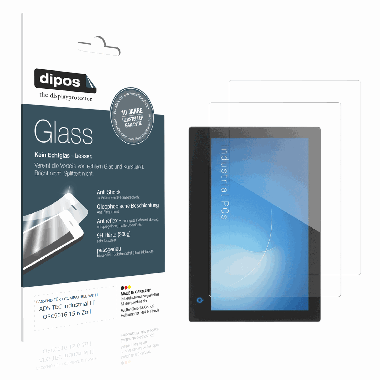 Matte Displayschutzfolie von dipos passend für ADS-TEC Industrial IT OPC9016 15.6 Zoll, 9H kratzfest und blasenfrei montiert