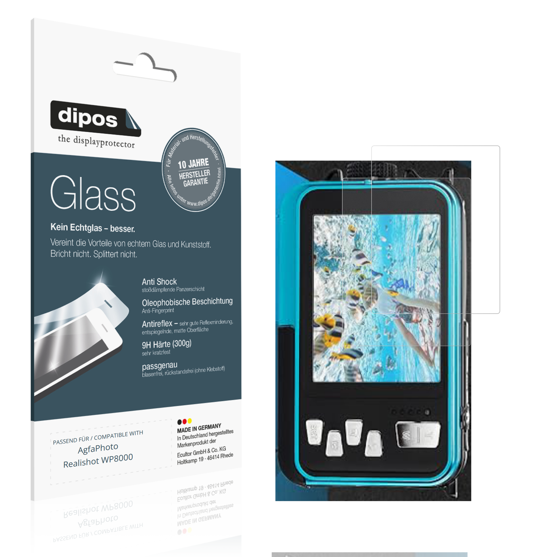 Matte Displayschutzfolie von dipos passend für AgfaPhoto Realishot WP8000, 9H kratzfest und blasenfrei montiert