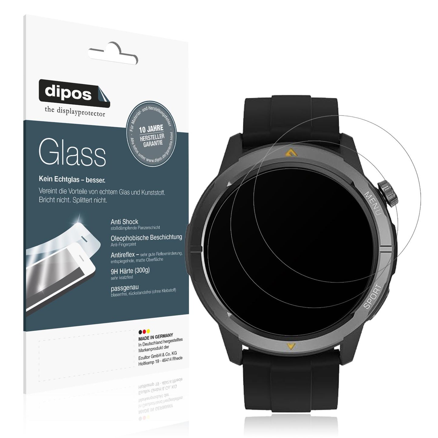 Matte Displayschutzfolie von dipos passend für AGM Legion Watch 1.43 Zoll, 9H kratzfest und blasenfrei montiert