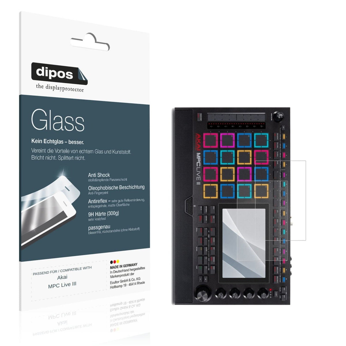 Matte Displayschutzfolie von dipos passend für Akai MPC Live III, 9H kratzfest und blasenfrei montiert