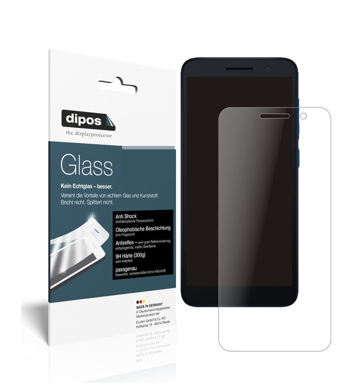 Matte Displayschutzfolie von dipos passend für Alcatel 1 (2021), 9H kratzfest und blasenfrei montiert