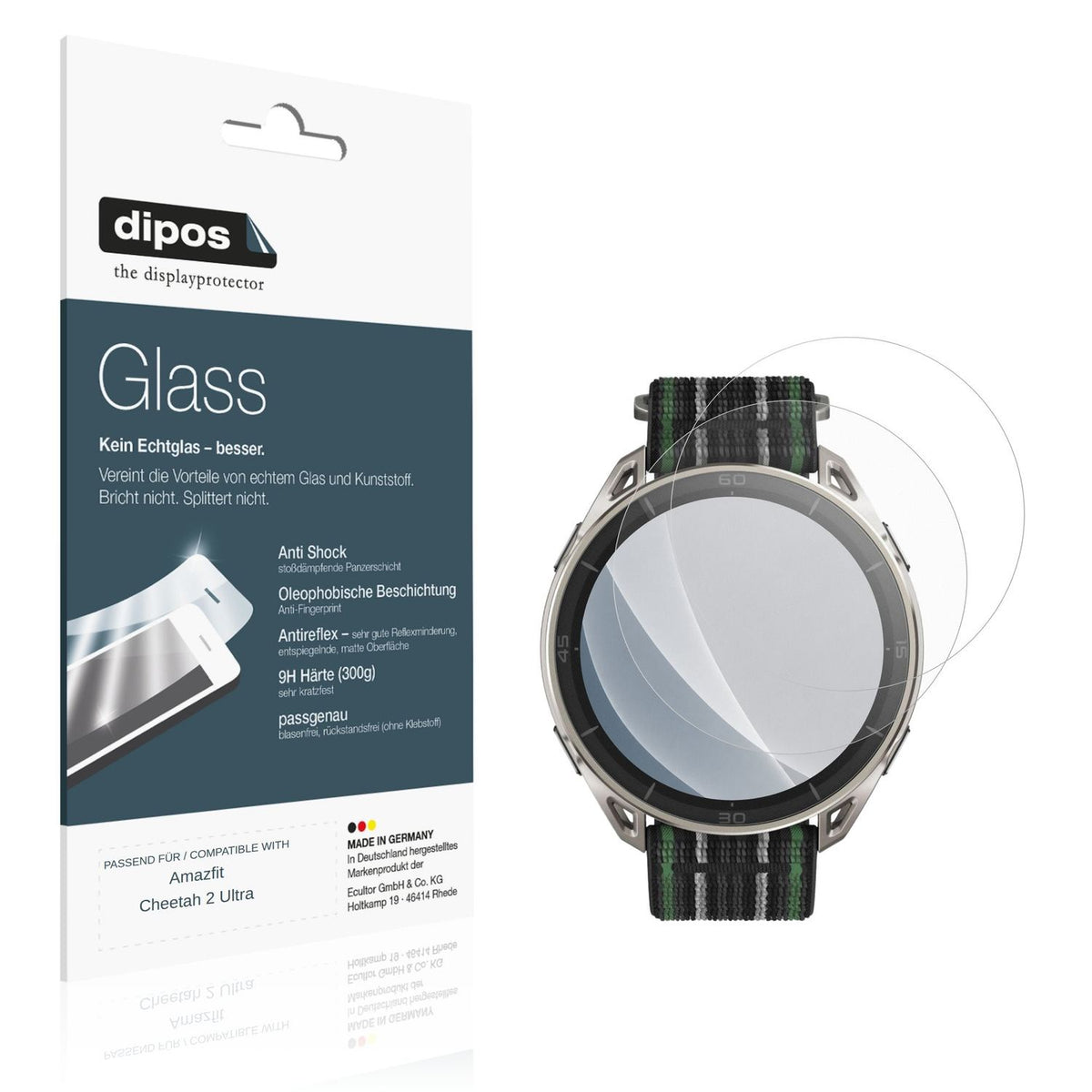 Matte Displayschutzfolie von dipos passend für Amazfit Cheetah 2 Ultra, 9H kratzfest und blasenfrei montiert