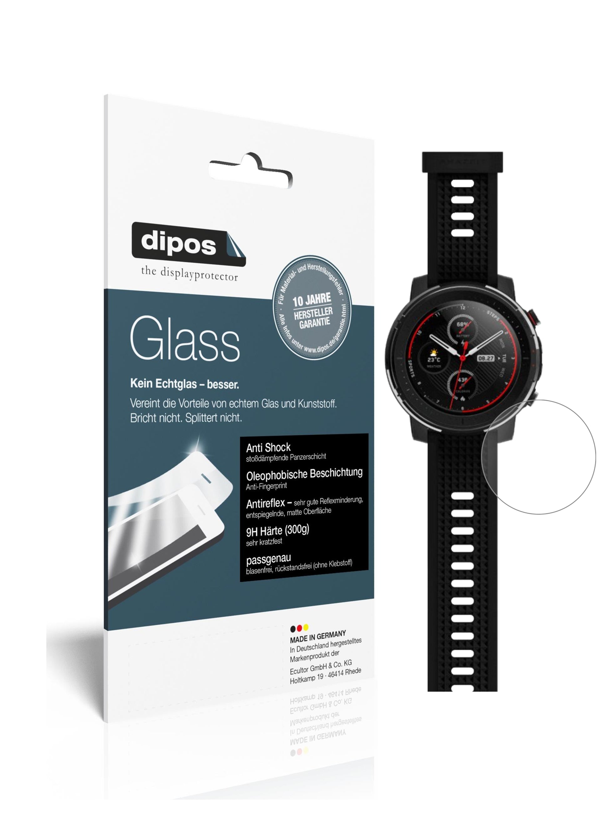 Matte Displayschutzfolie von dipos passend für Amazfit Smart Sport Watch 3, 9H kratzfest und blasenfrei montiert