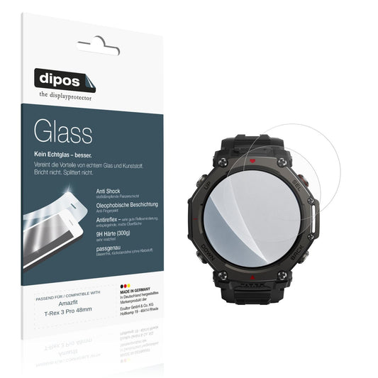 Matte Displayschutzfolie von dipos passend für Amazfit T-Rex 3 Pro 48mm, 9H kratzfest und blasenfrei montiert