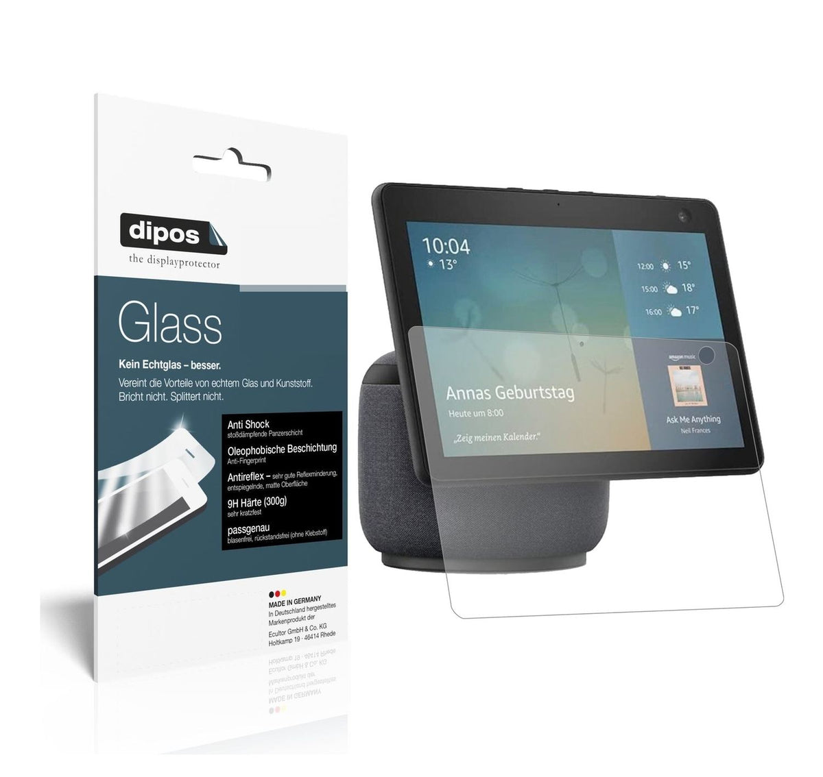 Matte Displayschutzfolie von dipos passend für Amazon Echo Show 10 (3. Generation), 9H kratzfest und blasenfrei montiert