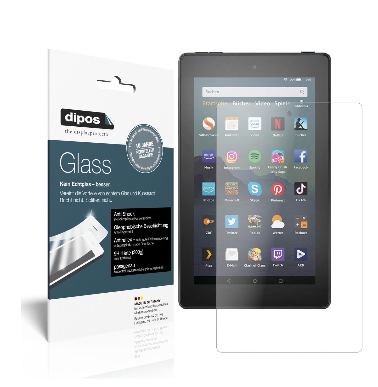 Matte Displayschutzfolie von dipos passend für Amazon Fire 7 Tablet (2019), 9H kratzfest und blasenfrei montiert