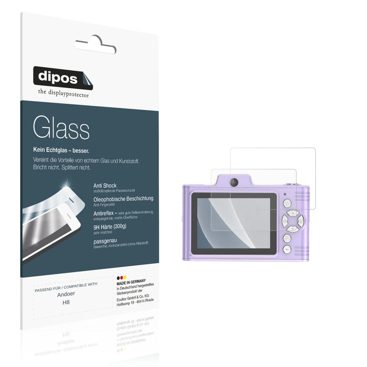 Matte Displayschutzfolie von dipos passend für Andoer H8, 9H kratzfest und blasenfrei montiert