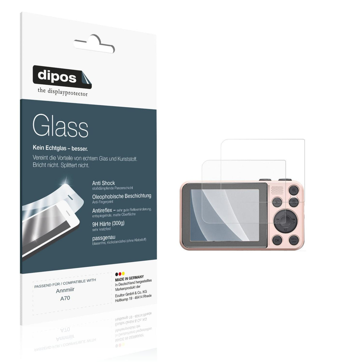 Matte Displayschutzfolie von dipos passend für Annmiir A70, 9H kratzfest und blasenfrei montiert