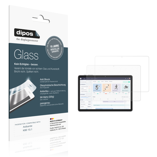 Matte Displayschutzfolie von dipos passend für Aobante K80 10.1, 9H kratzfest und blasenfrei montiert