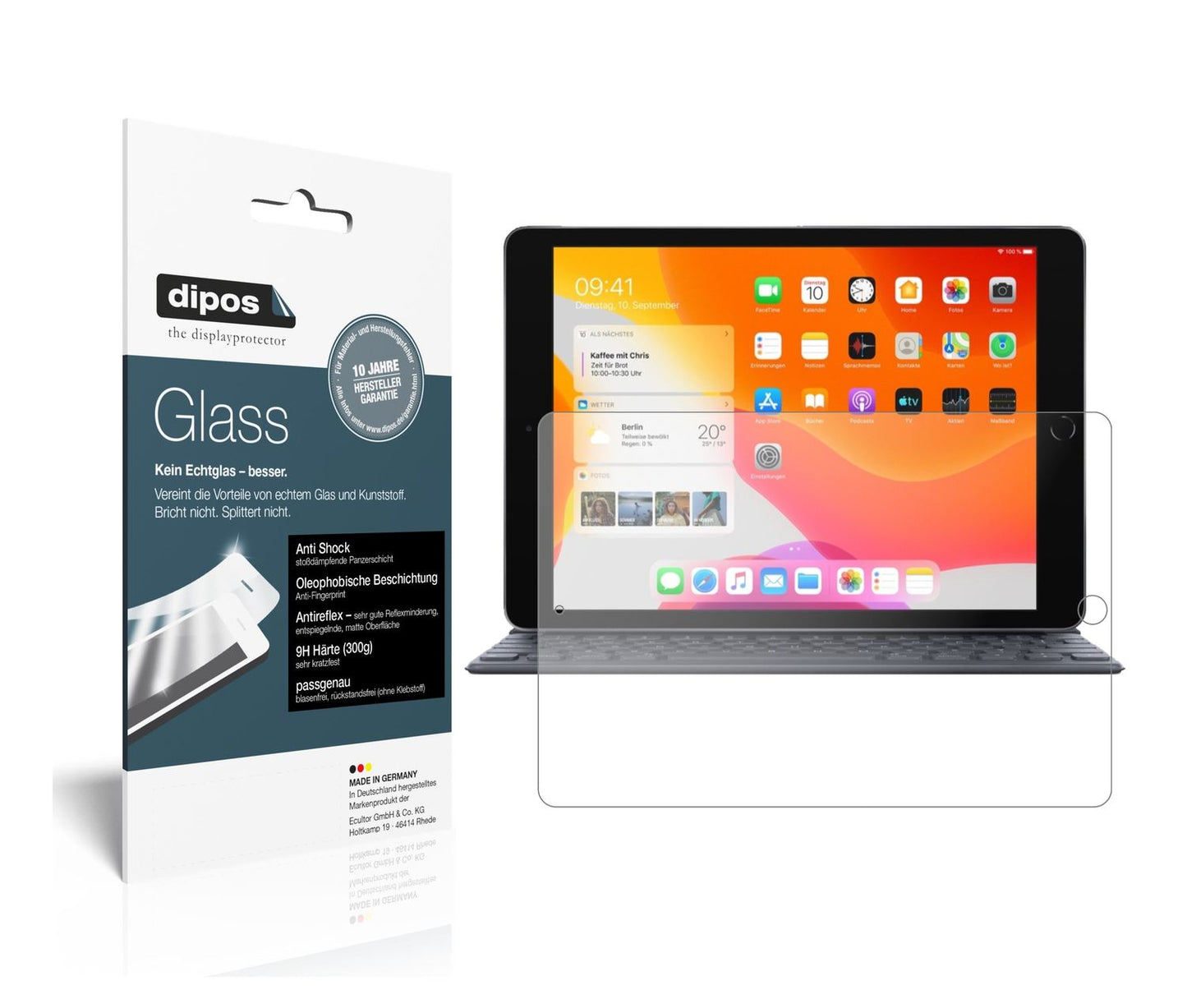 Matte Displayschutzfolie von dipos passend für Apple iPad 10.2 Zoll (2019), 9H kratzfest und blasenfrei montiert
