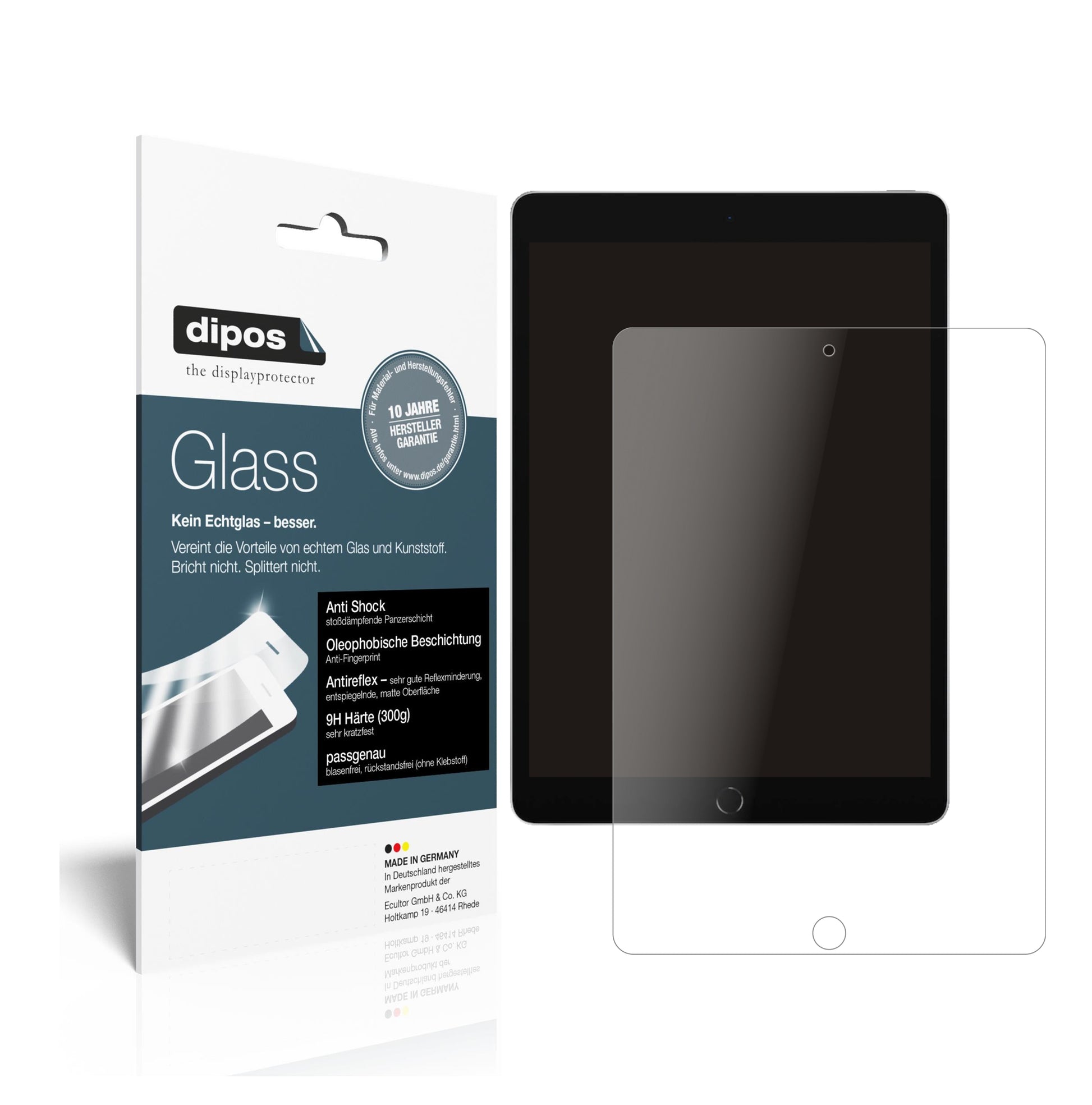 Matte Displayschutzfolie von dipos passend für Apple iPad 10.2 Zoll (2021), 9H kratzfest und blasenfrei montiert
