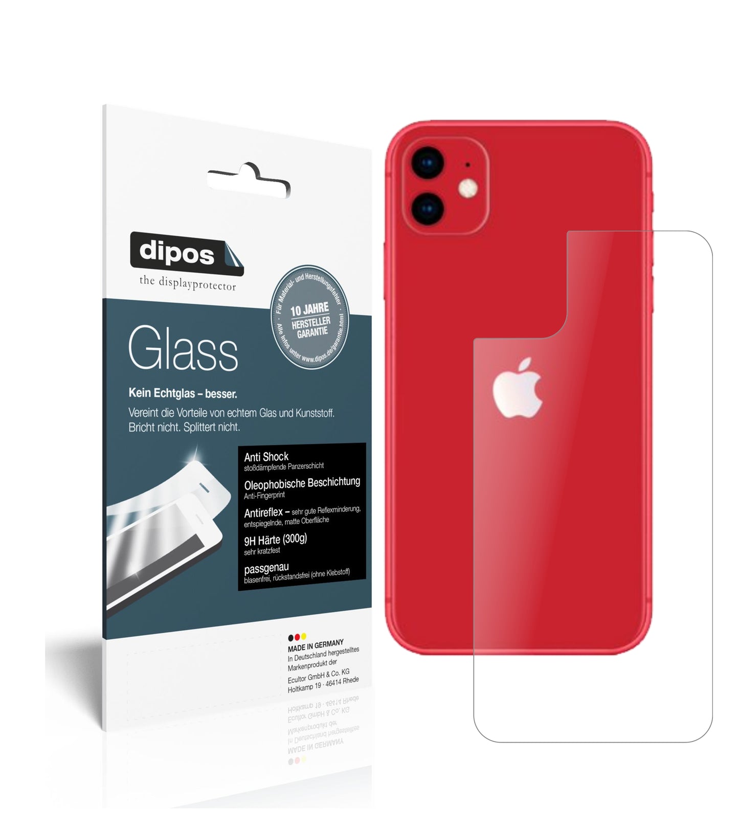 Matte Displayschutzfolie von dipos passend für Apple iPhone 11 Rückseite, 9H kratzfest und blasenfrei montiert
