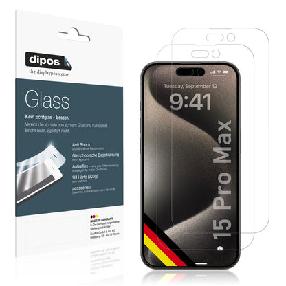 Matte Displayschutzfolie von dipos passend für Apple iPhone 15 Pro Max, 9H kratzfest und blasenfrei montiert