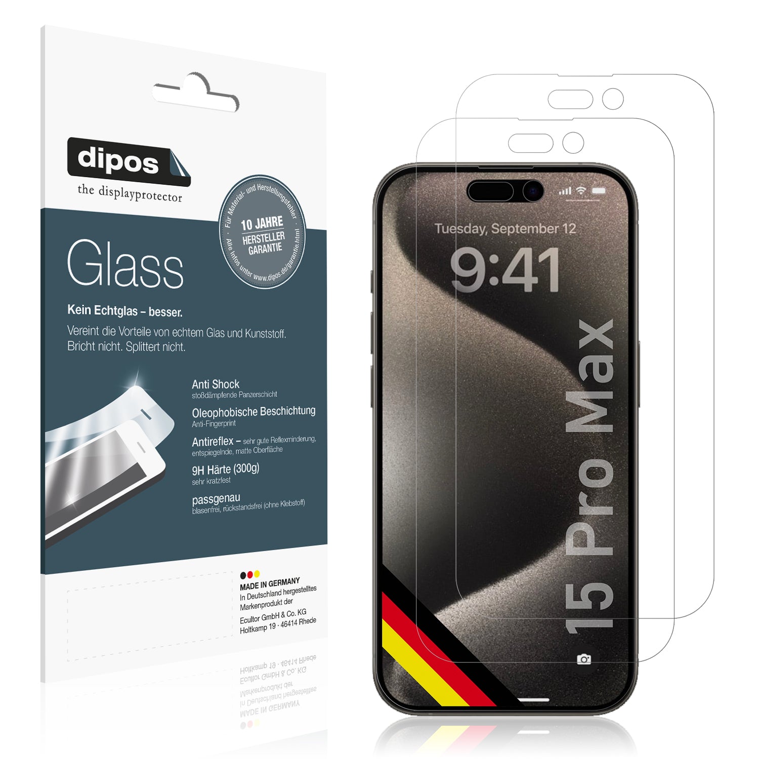 Matte Displayschutzfolie von dipos passend für Apple iPhone 15 Pro Max, 9H kratzfest und blasenfrei montiert
