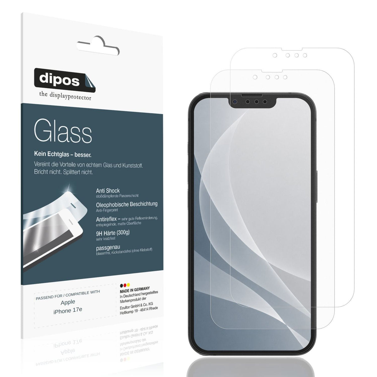 Matte Displayschutzfolie von dipos passend f�r Apple iPhone 17e, 9H kratzfest und blasenfrei montiert