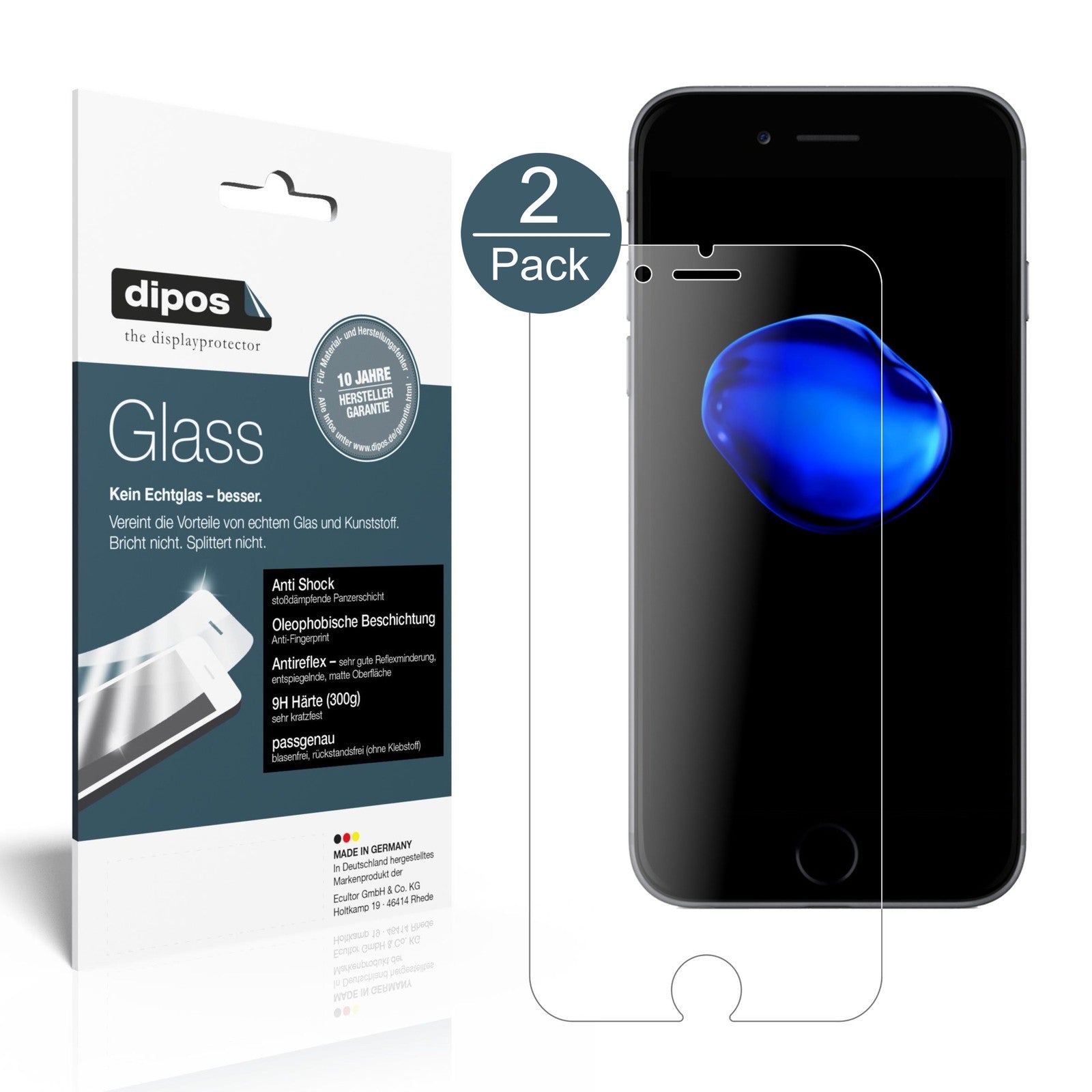 Matte Displayschutzfolie von dipos passend für Apple iPhone 7, 9H kratzfest und blasenfrei montiert
