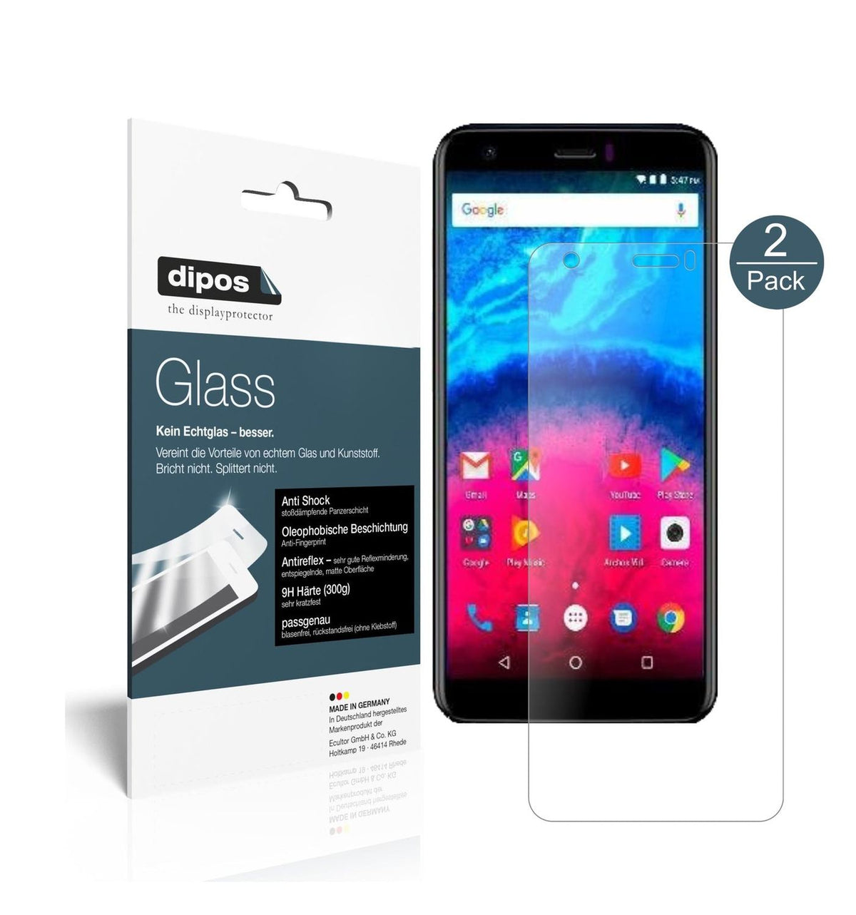 Matte Displayschutzfolie von dipos passend für Archos Core 55S, 9H kratzfest und blasenfrei montiert