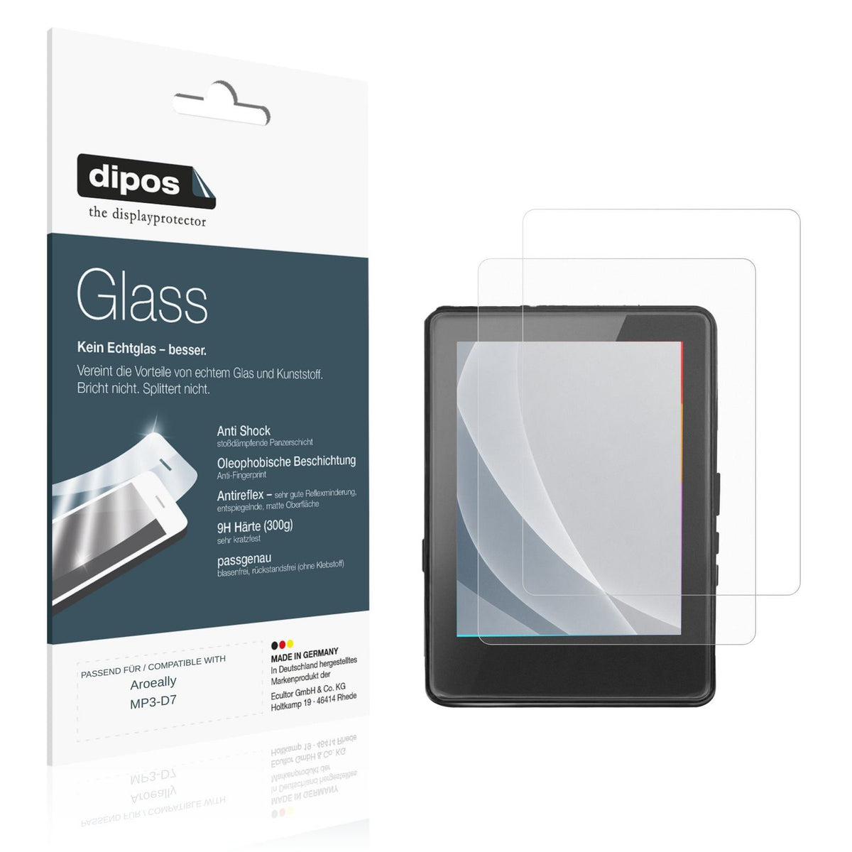Matte Displayschutzfolie von dipos passend für Aroeally MP3-D7, 9H kratzfest und blasenfrei montiert